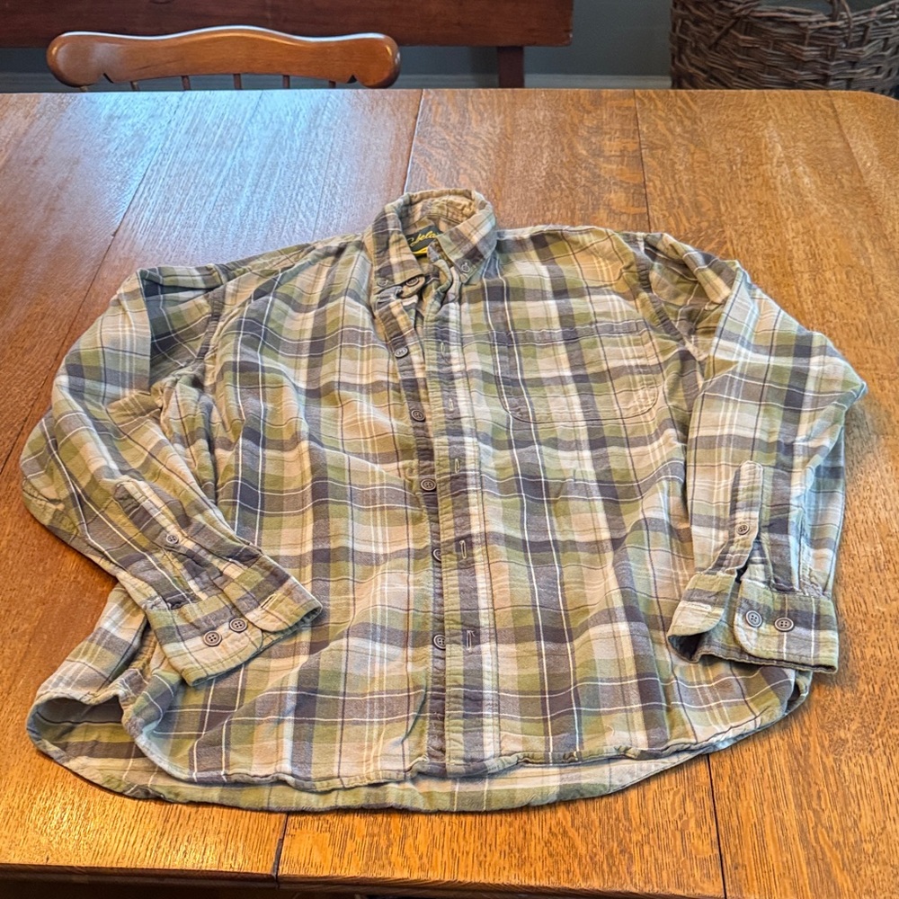 Cabela's Olive and Beige Plaid Button Down Shirt